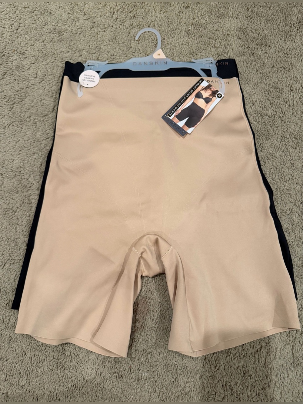 Danskin Beige and Black High-Waist Scuba Shaping Shorts sizeS,M